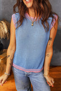 Contrast Trim Round Neck Sleeveless Sweater Top