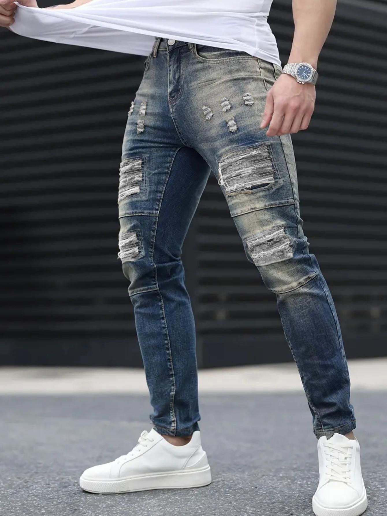 Men’s Ripped Stretch Jeans – Navy High Street | Urban Cool 25 Edition