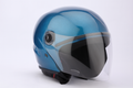 Open-Face Motorcycle Helmet with Clear Visor – Glossy Blue