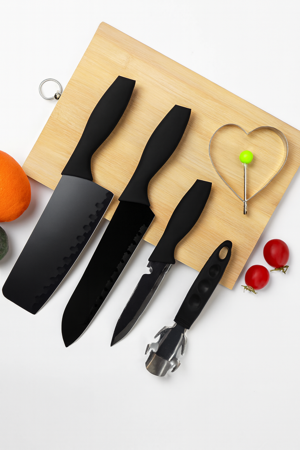 5-Piece Black Kitchen Tool Set – Knives, Can Opener, Mold