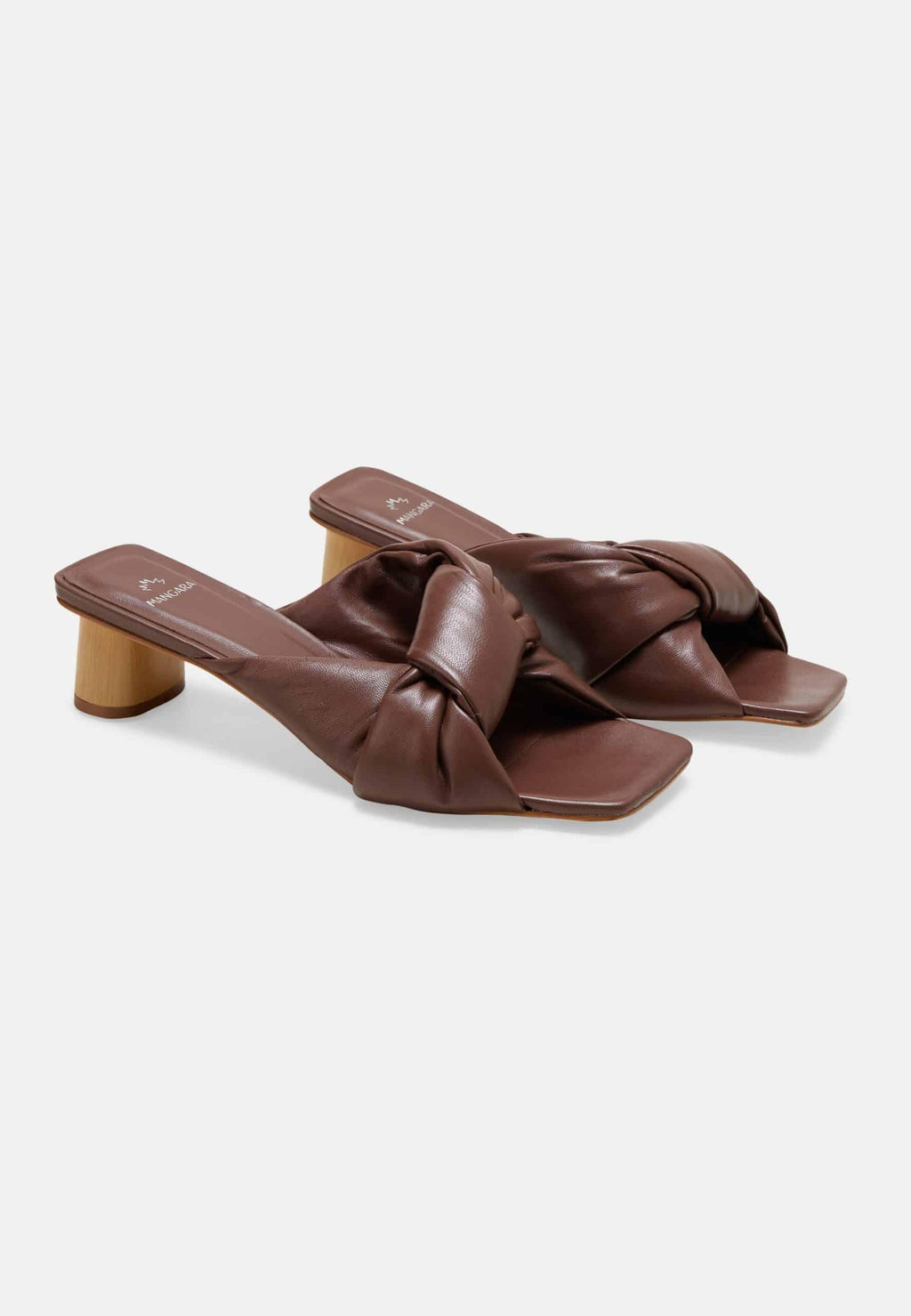 Tan Leather Mules Caroba – Women’s 4 cm Cylindrical Block Heel Slip-On