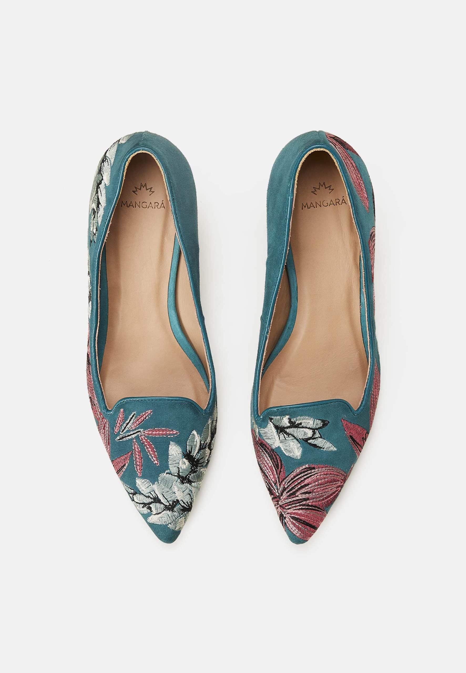 Grey Suede Embroidered Pumps – Kitten Heel Style