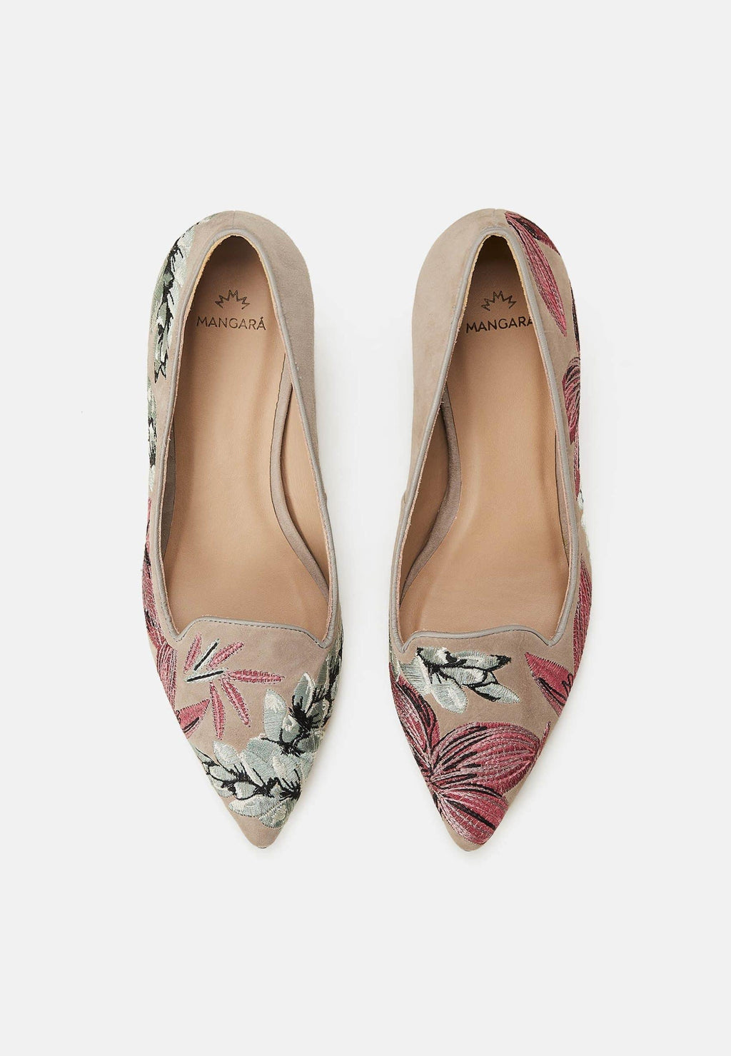 Grey Suede Embroidered Pumps – Kitten Heel Style