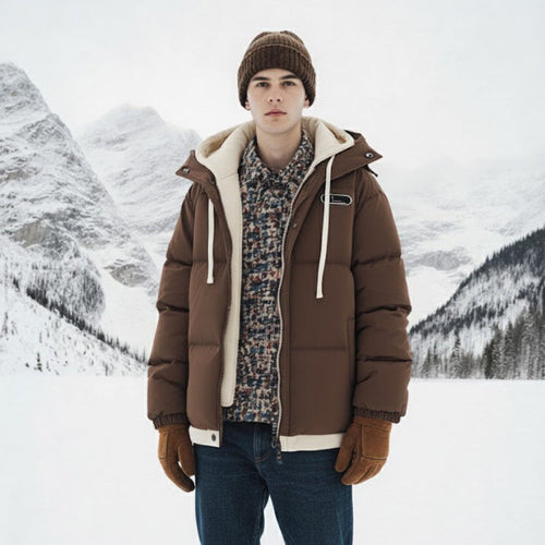 Mens Layered Look Hooded Puffer Jacket